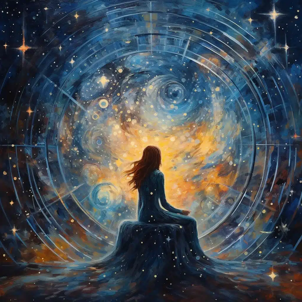 Astrologi, kvinna som tittar på himlen.